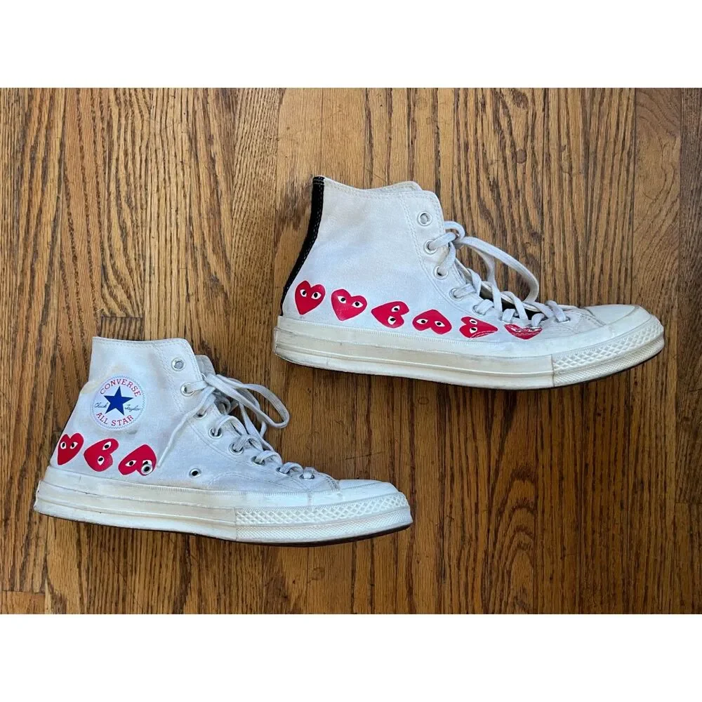 PLAY Comme Des Garcons x Converse White Hearts Sneakers Trainers  Mens Size 9
